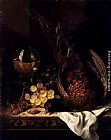 Edward Ladell Still Life with a Pheasant, Grapes, Hazelnuts and a Hock Glass on a wooden Ledge painting